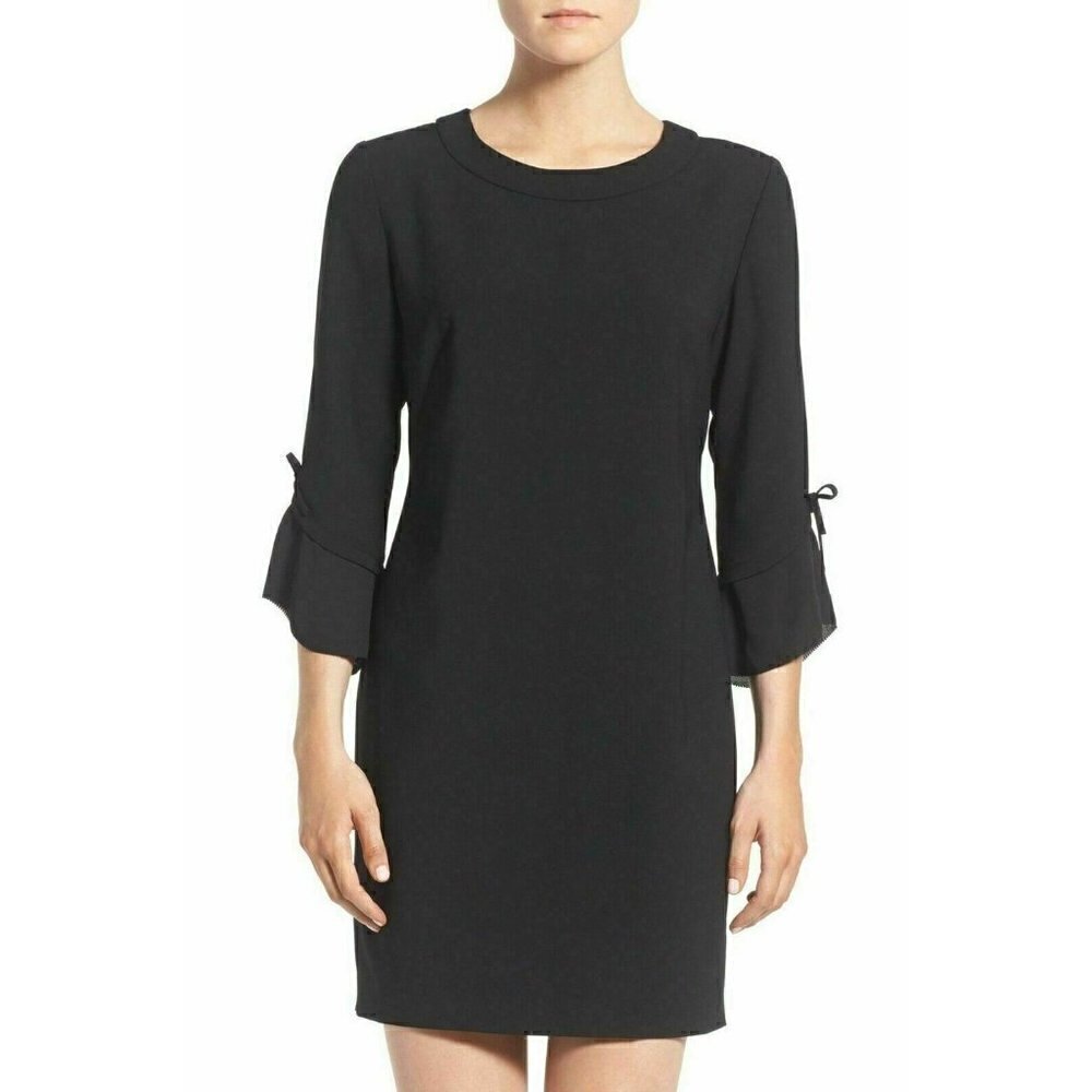 Chelsea28 Womens Black Ruffle Sleeve Bateau neck Shift Dress Size XS